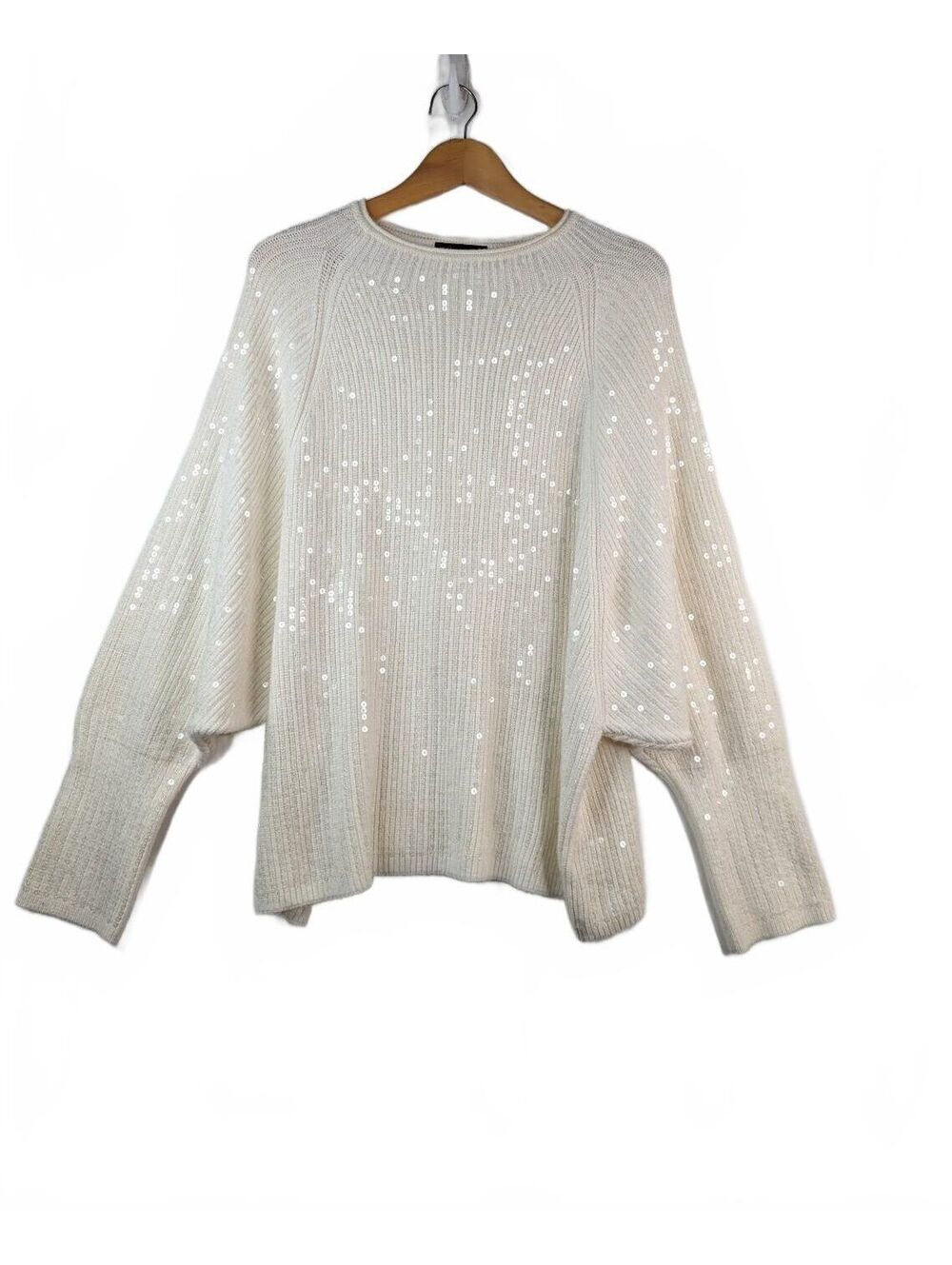 Express Ivory Sequin Batwing Dolman Sleeve Pullover Sweater Large